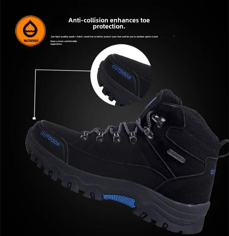 High-Top Men Hiking Boot Winter Outdoor Shoes Lace-Up Non-slip Outdoor Sports Casual Trekking Boots Man Waterproof Suede 2024