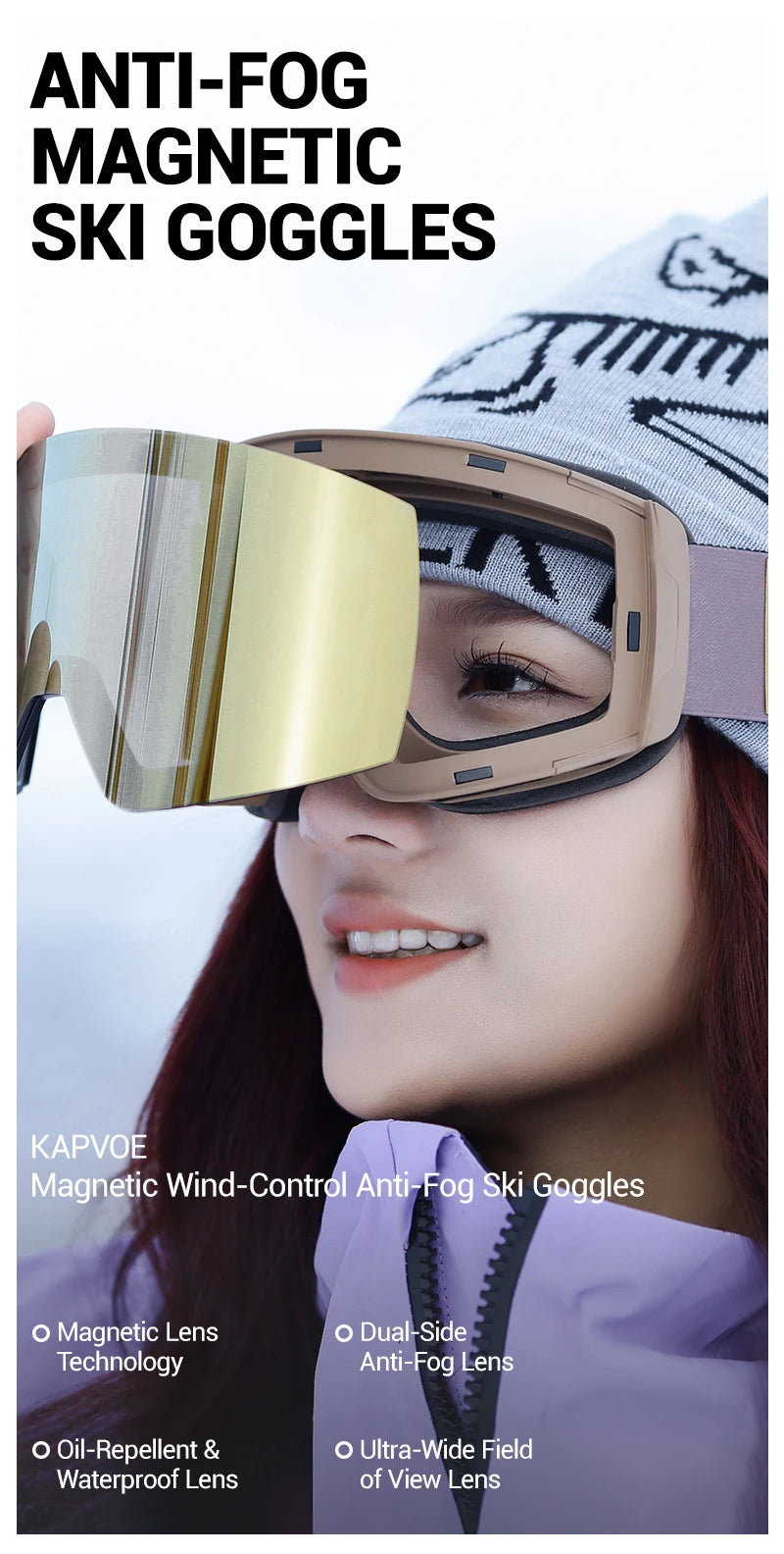 KAPVOE Ski goggles Anti-fog Skiing goggles Photochromic Outdoor Sports Magnetic Glasses Winter Snowboard Snowmobile Equipment