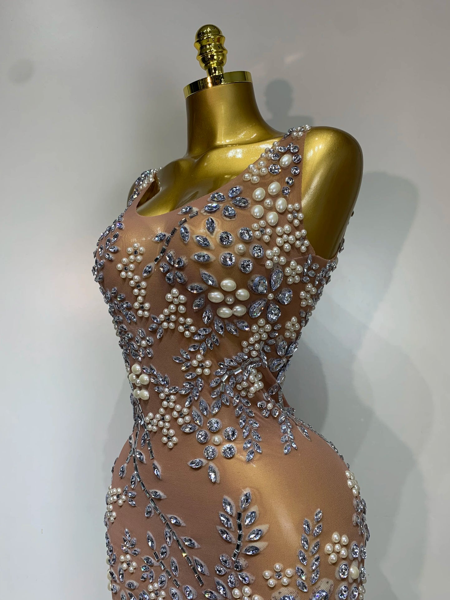 Women Lxury Diamonds Mesh See Through Long Dress Celebrity Elegant Evening Party Fancy Club Dress Singer Performance Costume