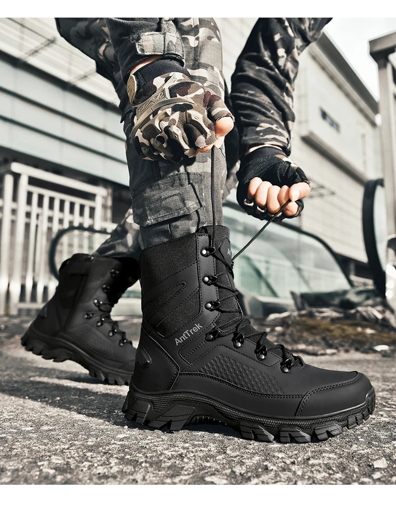 High Quality Fashion Brown Men's Hiking Boots Plus Size 46 Outdoor Tactical Boots Men Non-slip Trekking Boots for Men 2026