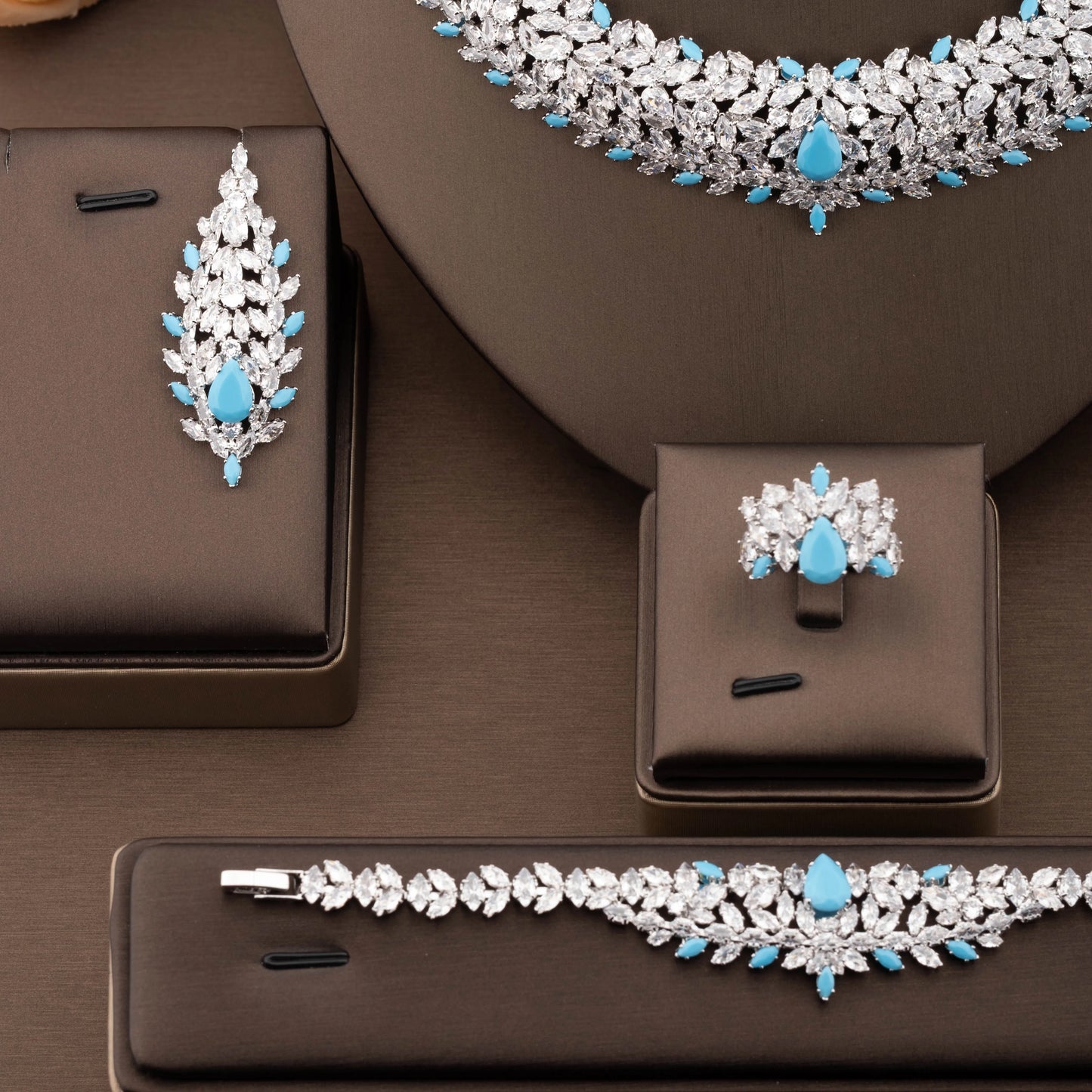 1 Set of High-End Luxury Jewelry Set with Sparkling Cubic Zirconia and Wheat Ear Design, Suitable for Women to Wear at Weddings