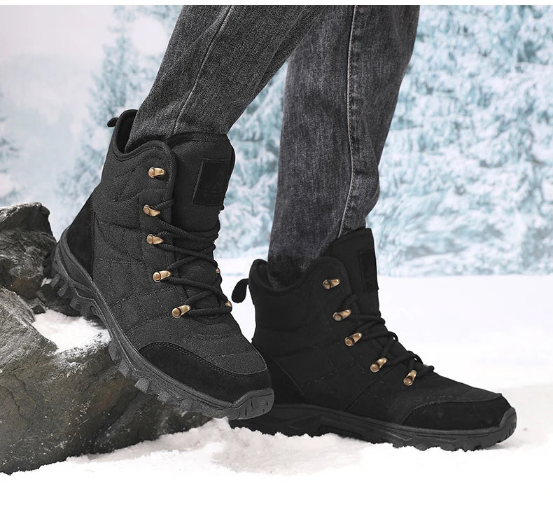 Winter Velvet Hiking Boots Men Warm Fur High Top Trekking Boots Man Outdoor Waterproof Men's Climbing Shoes zapatillas de hombre
