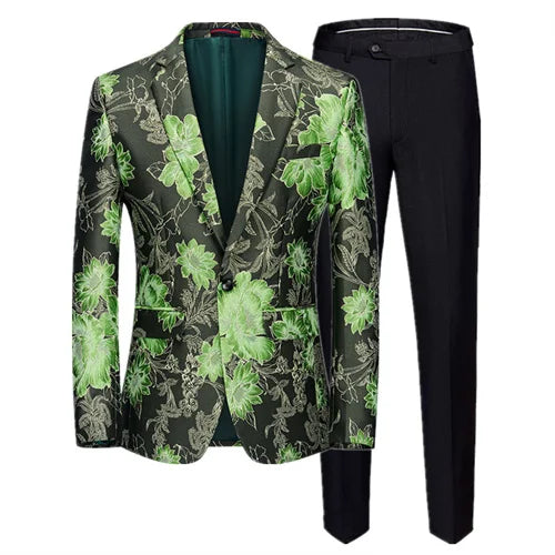 (Jacket + Trousers) Fashion Men Jacquard Suits, High Quality Male Business Social Groom Wedding Party Flower Dress Set