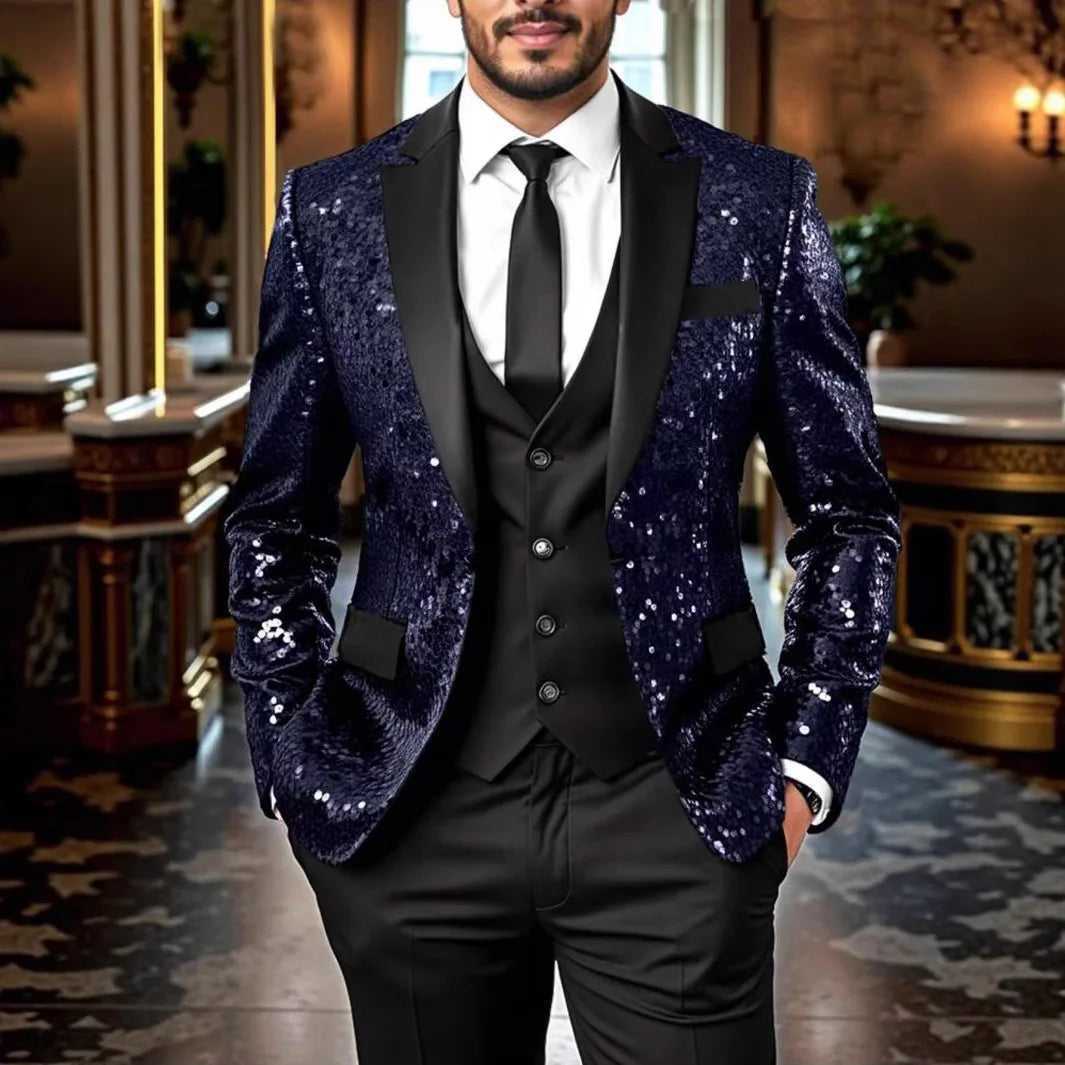New men's Slim fashion big size sequins gradient color suit single-button jacket multi-color optional S-XXL size