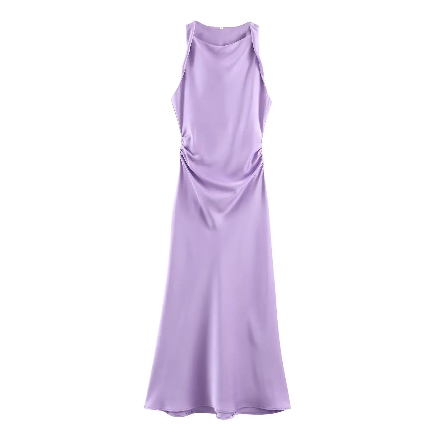 Early Autumn Silk Satin Texture Midi Dr High Waist A-Line Skirt No Sve round Ne Par Dr for Ladies in Their 20s