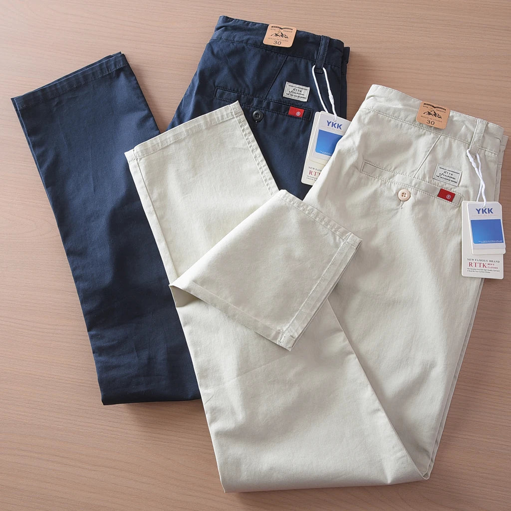 2025 Summer New American Retro Thin Micro Elasticity Casual Pants Men's Simple 97% Cotton Slim CHINO Business Straight Trousers