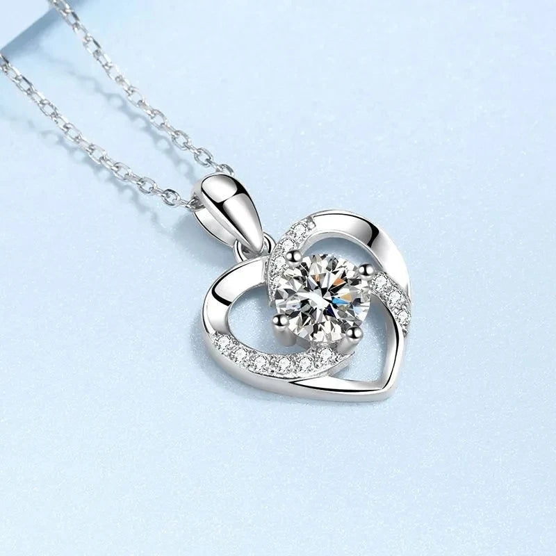 JoyceJelly 1CT Pass Tested Moissanite Heart Necklace for Women S925 Silver Gold Silver Color Diamond Pendant Birthday Party Gift