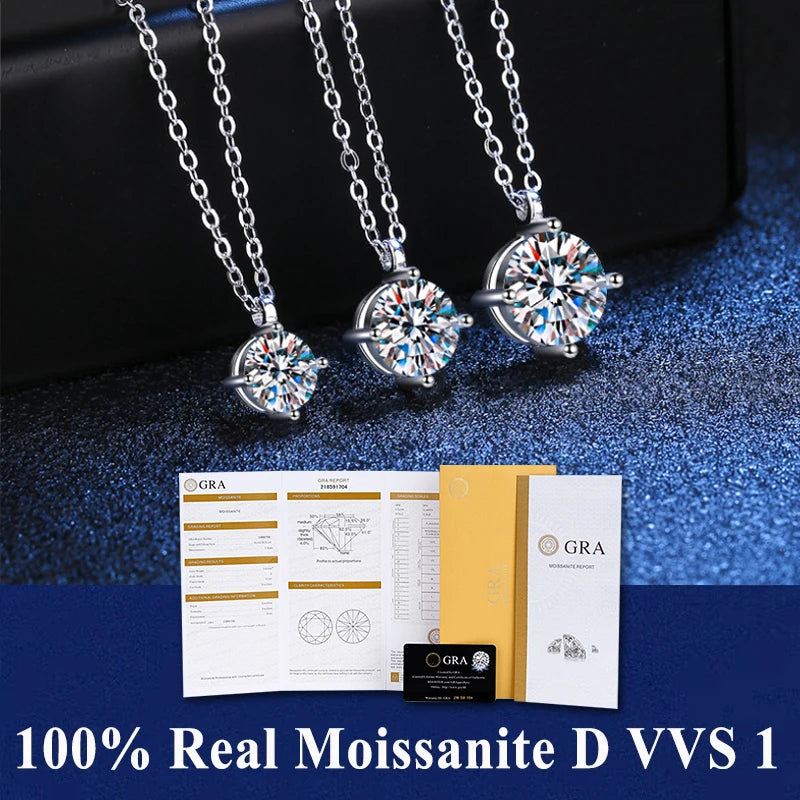Silver 925 4 prong Moissanite Pendant Necklace For Women Trendy Design D Color VVS Pass Diamond Test Jewelry with box GRA