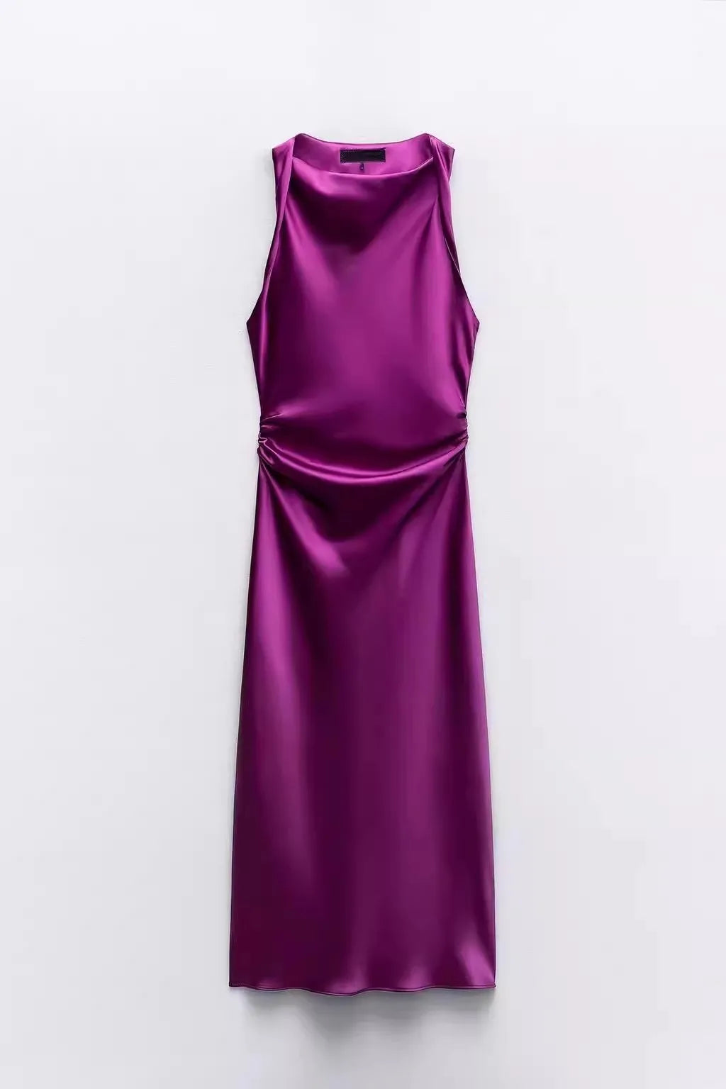Early Autumn Silk Satin Texture Midi Dr High Waist A-Line Skirt No Sve round Ne Par Dr for Ladies in Their 20s