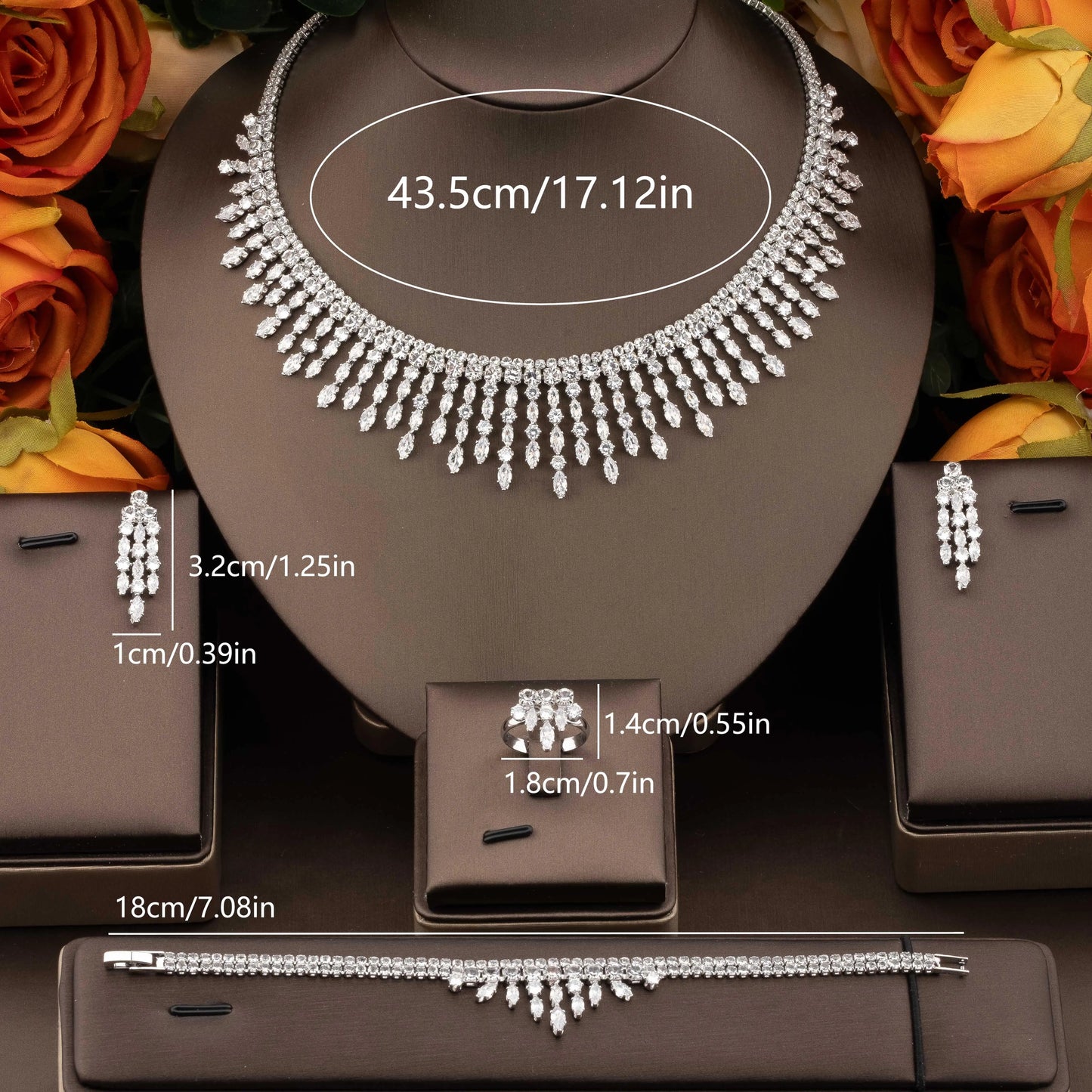 1 Set of High-Quality, Luxurious and Elegant Jewelry Set with Sparkling Cubic Zirconia in a Bouquet Design, Suitable for Women to Wear at Parties and Banquets. Gift Box Not Included