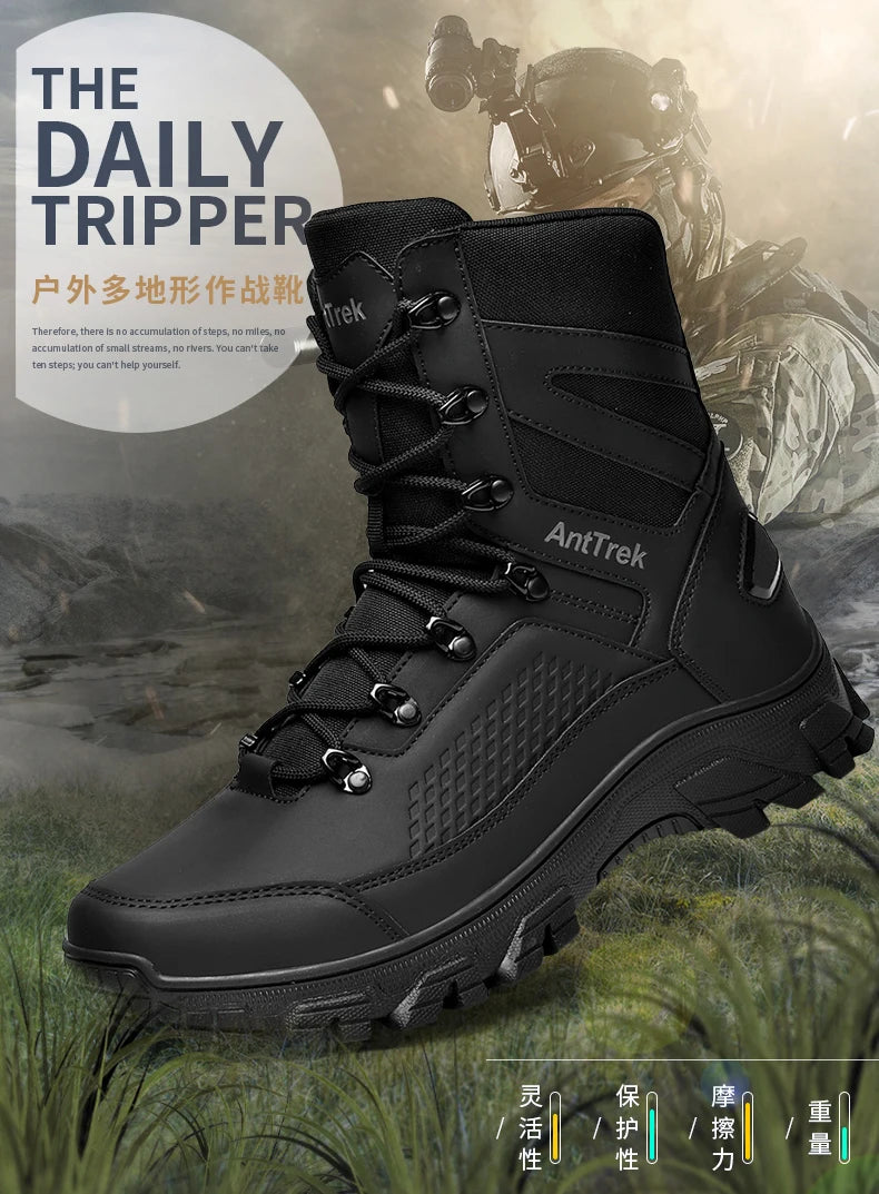 High Quality Fashion Brown Men's Hiking Boots Plus Size 46 Outdoor Tactical Boots Men Non-slip Trekking Boots for Men 2026