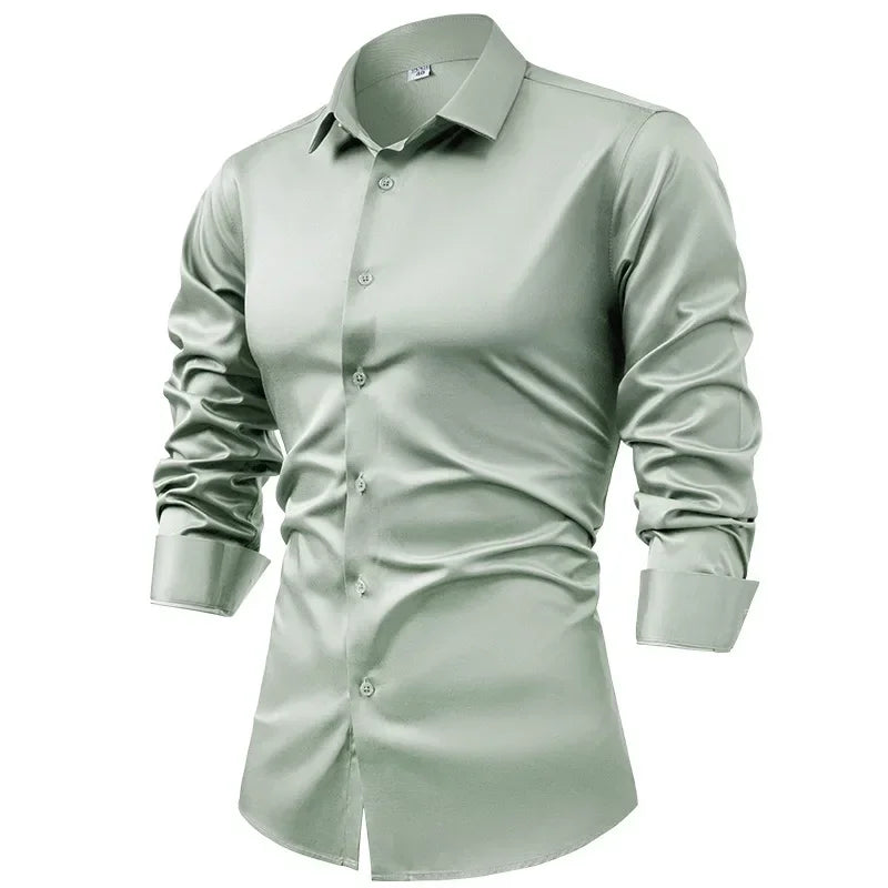 Silk cotton long sleeved shirt men's pure white shirt 2025 spring high-end sense inch shirt casual business suit formal wear
