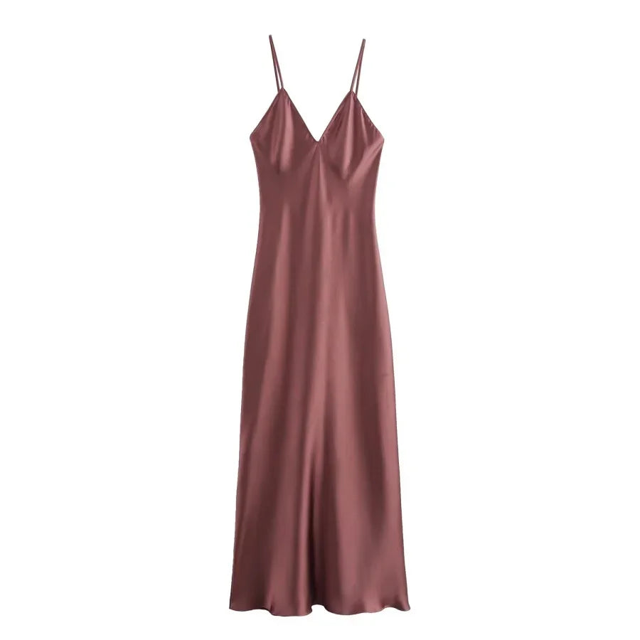 New Elegant women's fashion silk satin texture MIDI dress sexy backless party slip dress