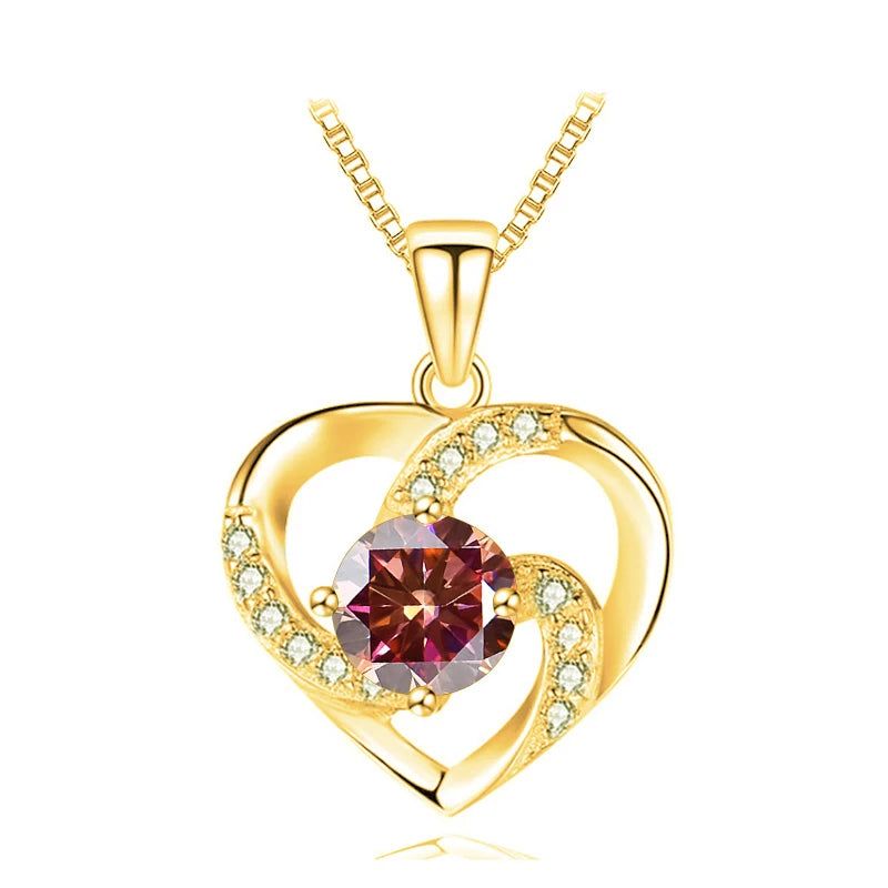 JoyceJelly 1CT Pass Tested Moissanite Heart Necklace for Women S925 Silver Gold Silver Color Diamond Pendant Birthday Party Gift