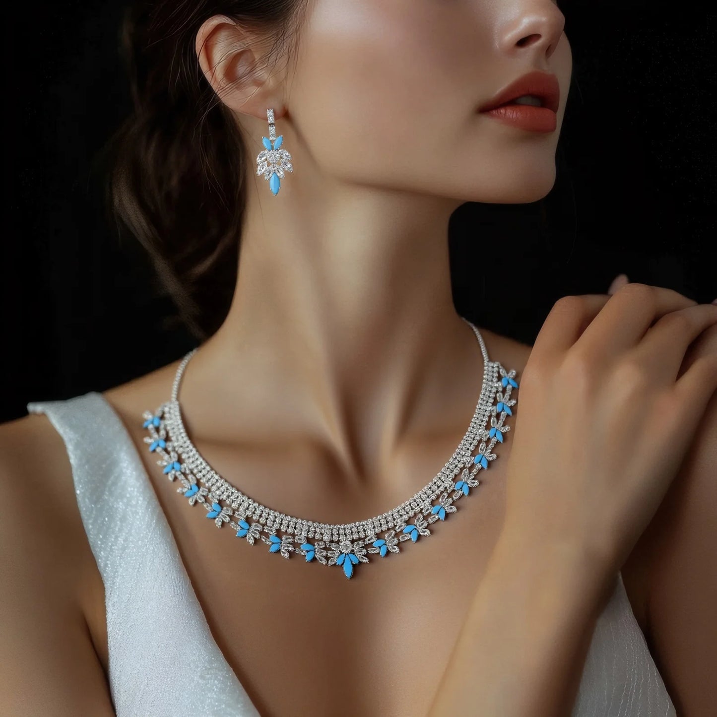 High Quality Charming Heartwarming Jewellery Necklace Earrings Ring Blue 4 Pcs Daily Party Banquet Wedding Women Costume M-563