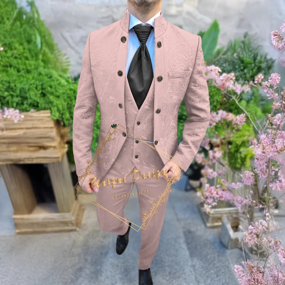 Black Jacquard Men's 3-Piece Deluxe Custom Jacket Vest Pants Slimming Set for Wedding Groom Banquet Prom Party Custom Tuxedo