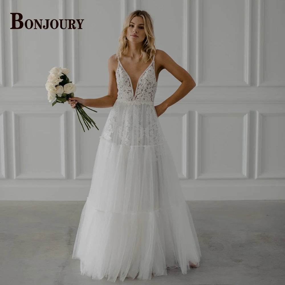 BONJOURY Charming Wedding Dress Mermaid Appliques Button Off the Shoulder Court Train Vestidos De Novia Brautmode Customized