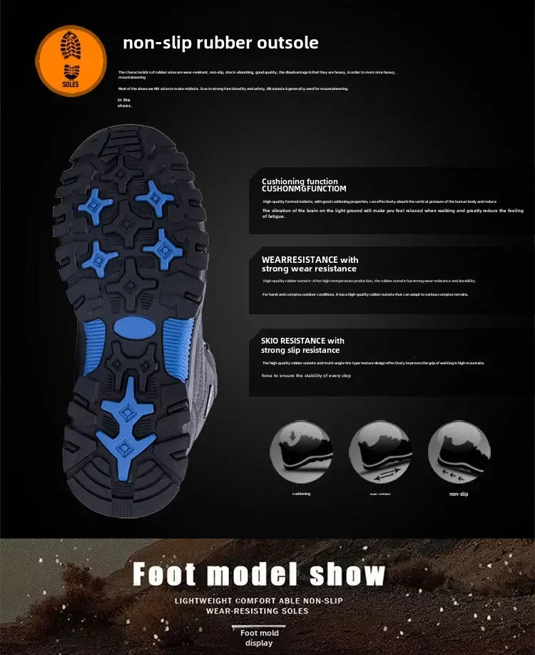 High-Top Men Hiking Boot Winter Outdoor Shoes Lace-Up Non-slip Outdoor Sports Casual Trekking Boots Man Waterproof Suede 2024