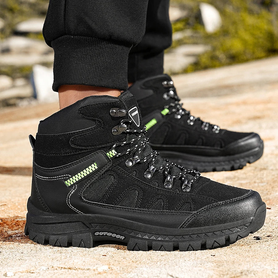 Mens Hiking Boots High Top Anti Slip Wear-resistant Thick Sole Comfortable Outdoor Travel Lace Up Sports Casual Trekking Boots
