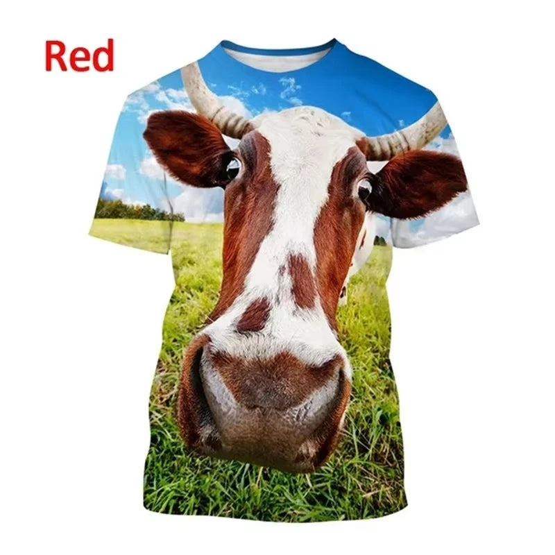 3D Printing Cow Animal T-Shirt For Men Women Funny Retro Pattern T Shirts Summer Loose Streetwear Tops O-Neck Tees Short Sleeves