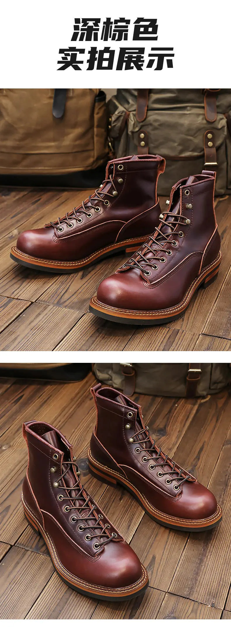 KOWM Hiking shoes cowhide men's trekking boot British ankle casual sneakers trekking shoes thick soled high top motorcycle boots