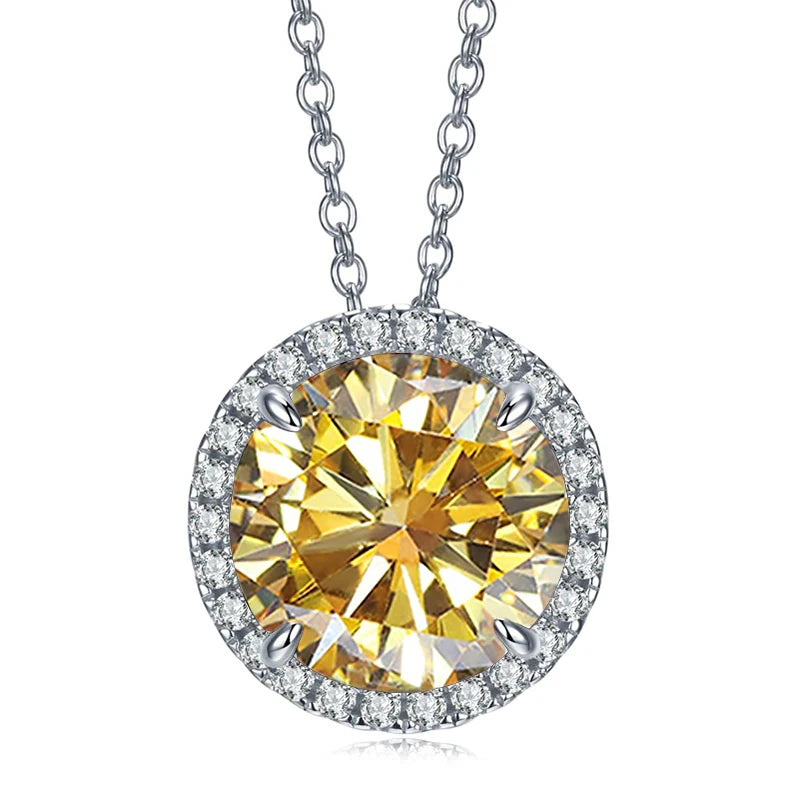JoyceJelly Classic S925 Sterling Silver Necklace With 5CT 11mm Colorful Moissanite Gemstones Wedding Party Luxury Fine Jewerly