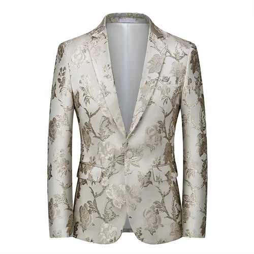 New Men Fashion Trend Wedding Party Jacquard Suit Jacket Single-breasted Slim Blazer Singer Host Stage Performance Dress Coats