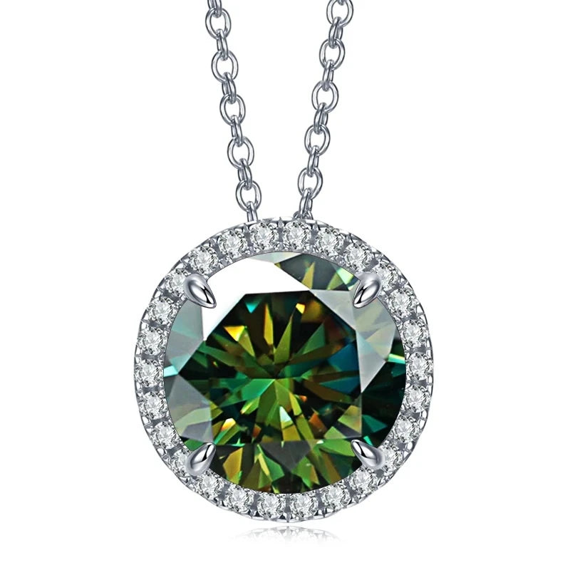 JoyceJelly Classic S925 Sterling Silver Necklace With 5CT 11mm Colorful Moissanite Gemstones Wedding Party Luxury Fine Jewerly