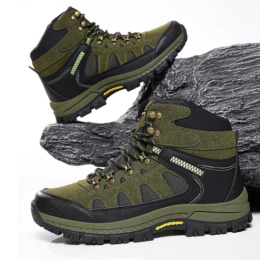 Mens Hiking Boots High Top Anti Slip Wear-resistant Thick Sole Comfortable Outdoor Travel Lace Up Sports Casual Trekking Boots