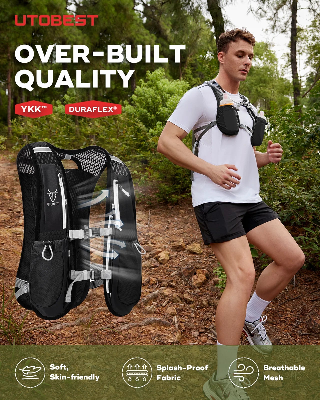 UTOBEST Trail Running Backpack 5L Ultra Lightweight Hydration Vest Breathable Functional Pack for Marathon Cycling Hiking