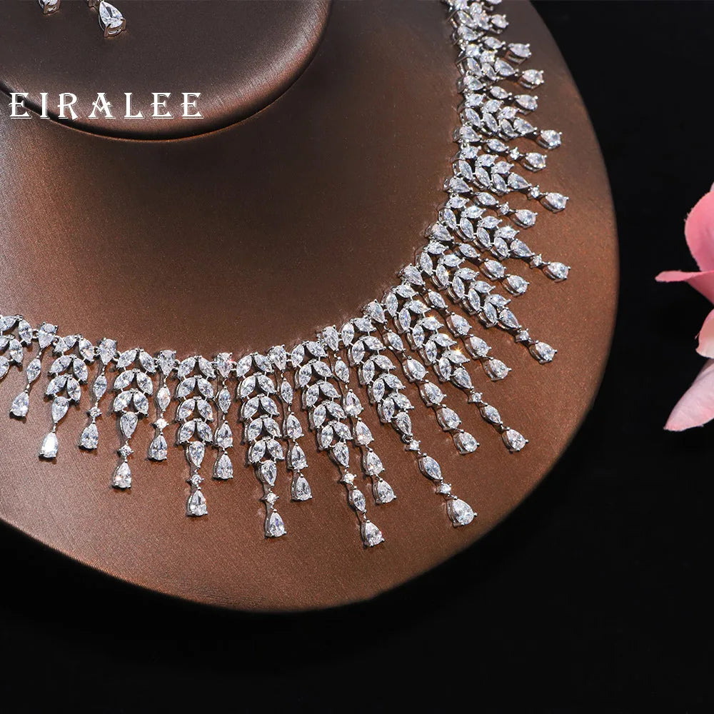 EIRALEE African Bridal Jewelry Set Fashion Leaf Shape Fringe Zircon Necklace 2-piece Set Women's Wedding Party Accessories