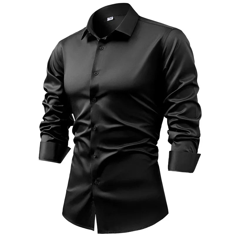 S~6XL satin plus size long sleeve shirt business casual dress shirt non-ironing wrinkle-resistant men's wholesale, men's shirts