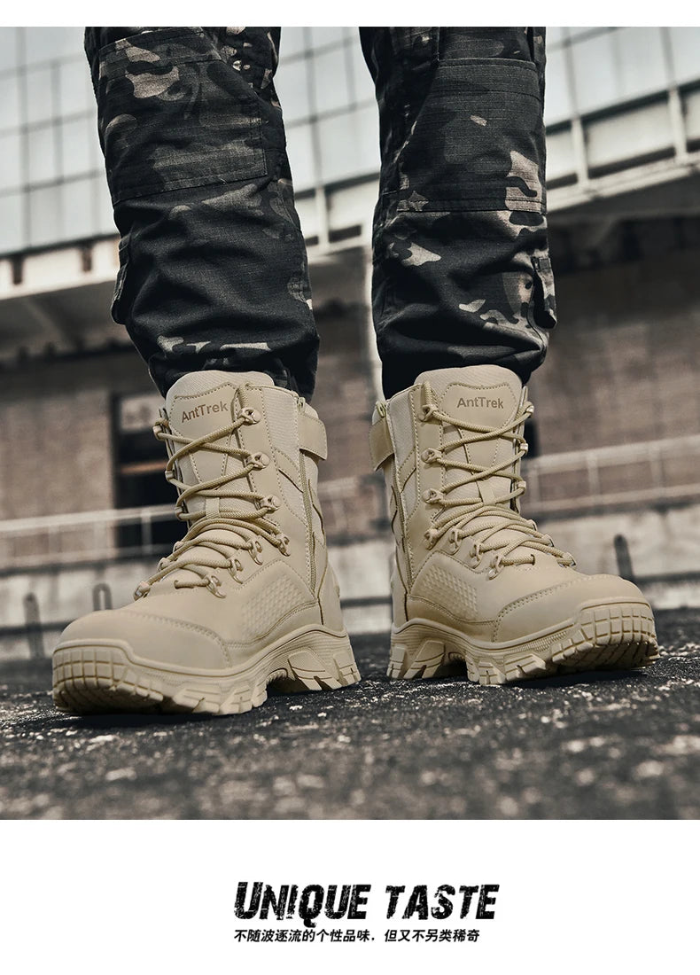 High Quality Fashion Brown Men's Hiking Boots Plus Size 46 Outdoor Tactical Boots Men Non-slip Trekking Boots for Men 2026