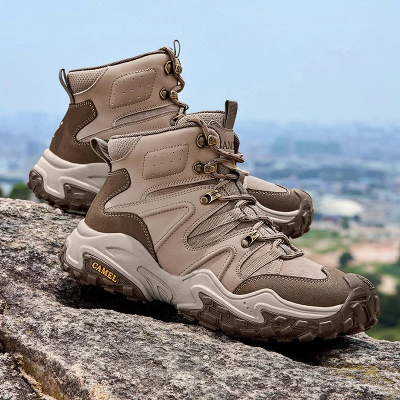 GOLDEN CAMEL Men's Hiking Shoes Anti-slip Waterproof High-Top Trekking Boots for Men Thick Sole Height Increasing Climbing Shoes