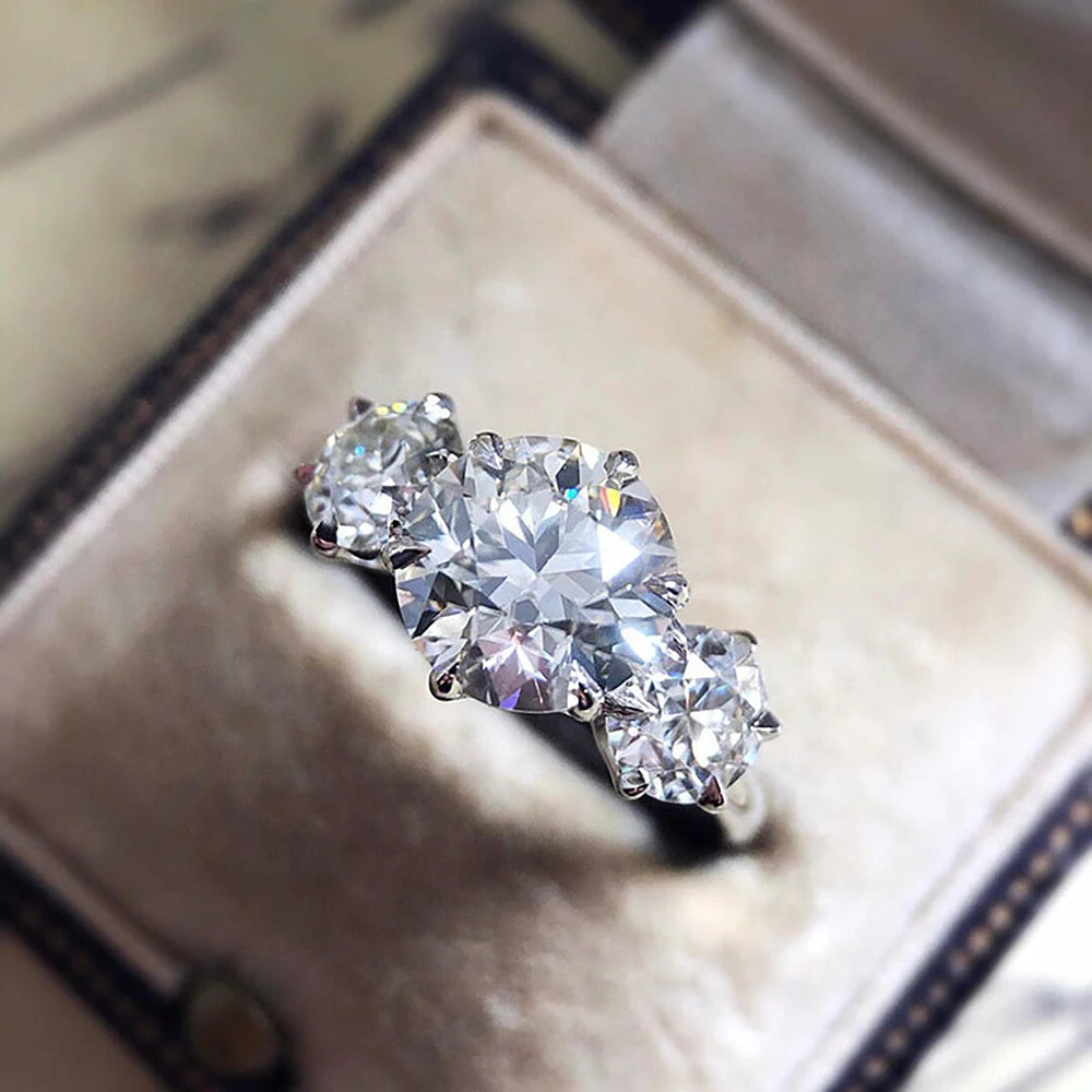 4Carat Moissanite Diamond Engagement Ring with Certificates 925 Sterling Silver Three-Stone Wedding Band for Women Fine Jewerlry
