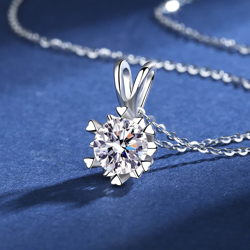 Silver 925 4 prong Moissanite Pendant Necklace For Women Trendy Design D Color VVS Pass Diamond Test Jewelry with box GRA