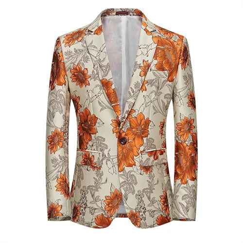 New Men Fashion Trend Wedding Party Jacquard Suit Jacket Single-breasted Slim Blazer Singer Host Stage Performance Dress Coats