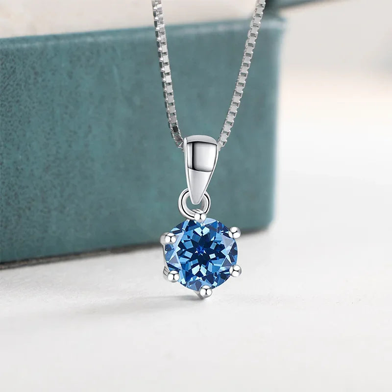 1 Ct Real Moissanite Pendant Necklace for Women Royal Blue Color Moissanite 925 Sterling Silver Wedding Fine Jewelry