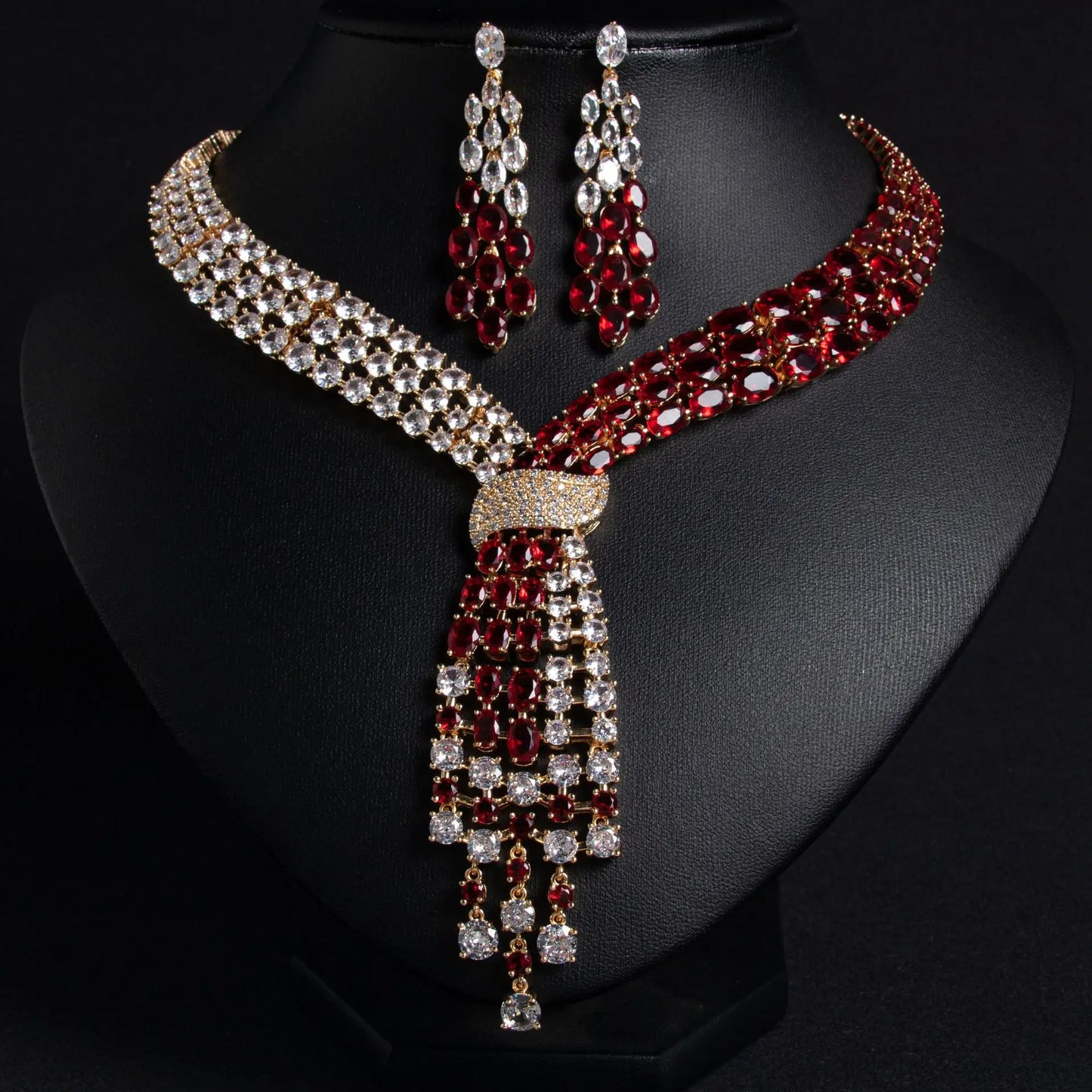 2 Pieces Set of Premium Glitter Water Drop Necklace Earrings Women's Clothing Light Luxury Jewelry Dubai Wedding Ball Gift M-748