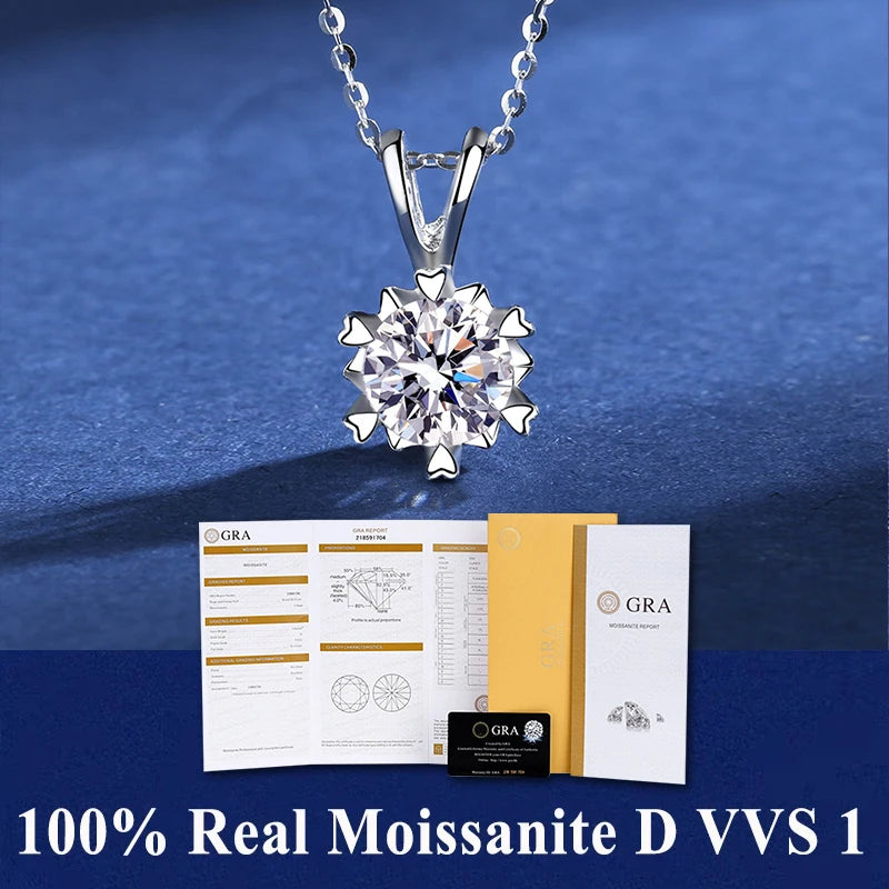 S925 Sterling Silver High Jewellery 100% Moissanite Pendant Necklace D Colour with GRA Certificate for Ladies' Wedding, Party