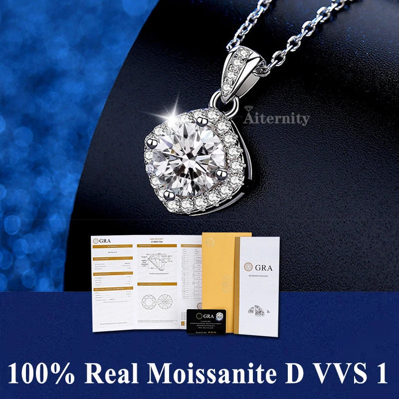 Silver 925 4 prong Moissanite Pendant Necklace For Women Trendy Design D Color VVS Pass Diamond Test Jewelry with box GRA