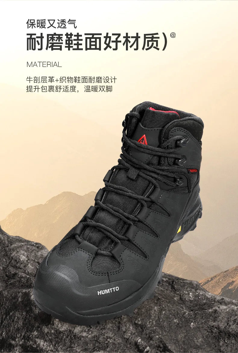 HUMTTO Cowhide Hiking shoes Men's waterproof hunting Boots Tactical Desert Combat Ankle trekking Boots Male Women warm Sneakers
