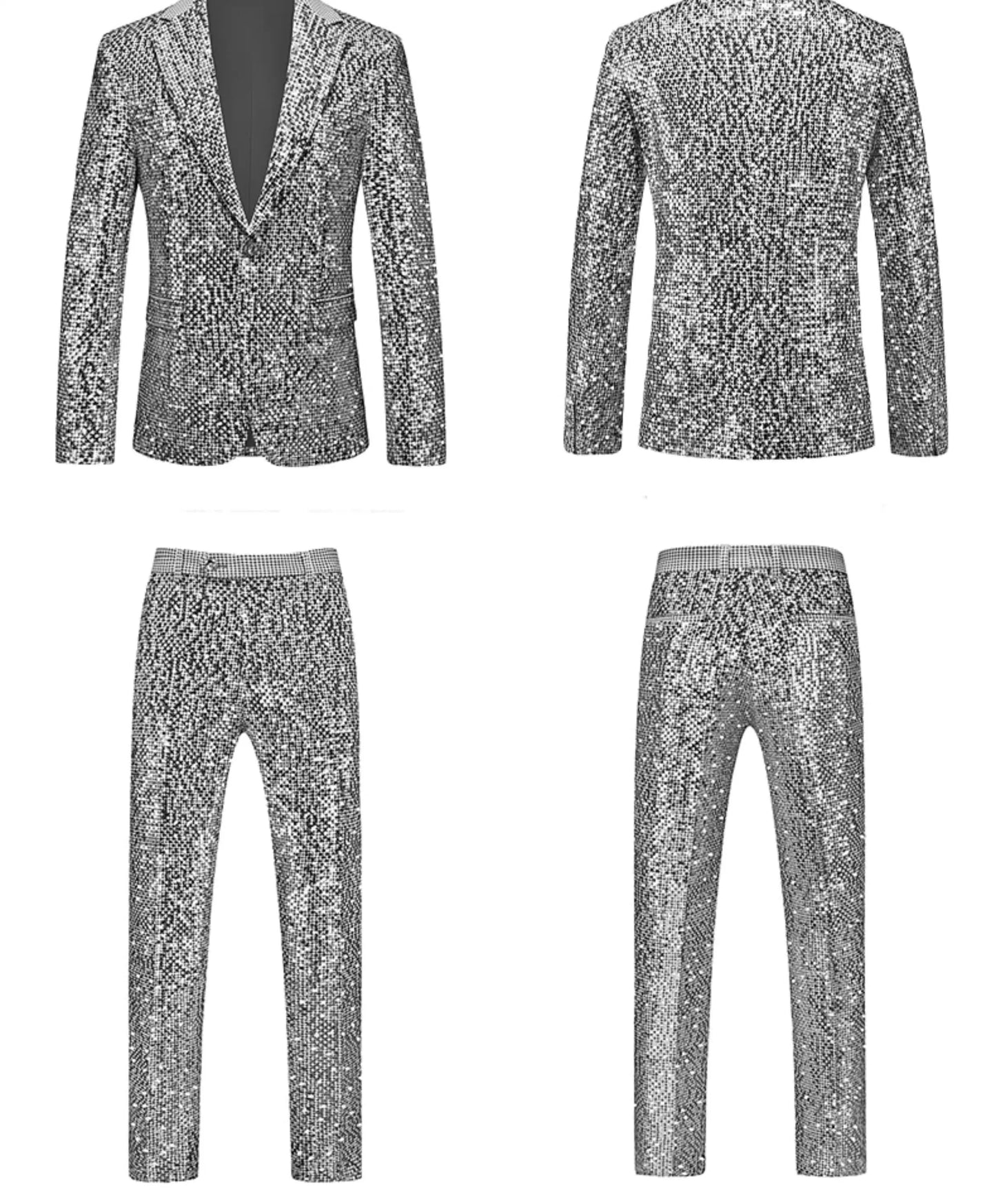 Men's Gold Sequin Slim Fashion Suit Two Piece Set, Stage Performance, Host Costume. Top+Pants