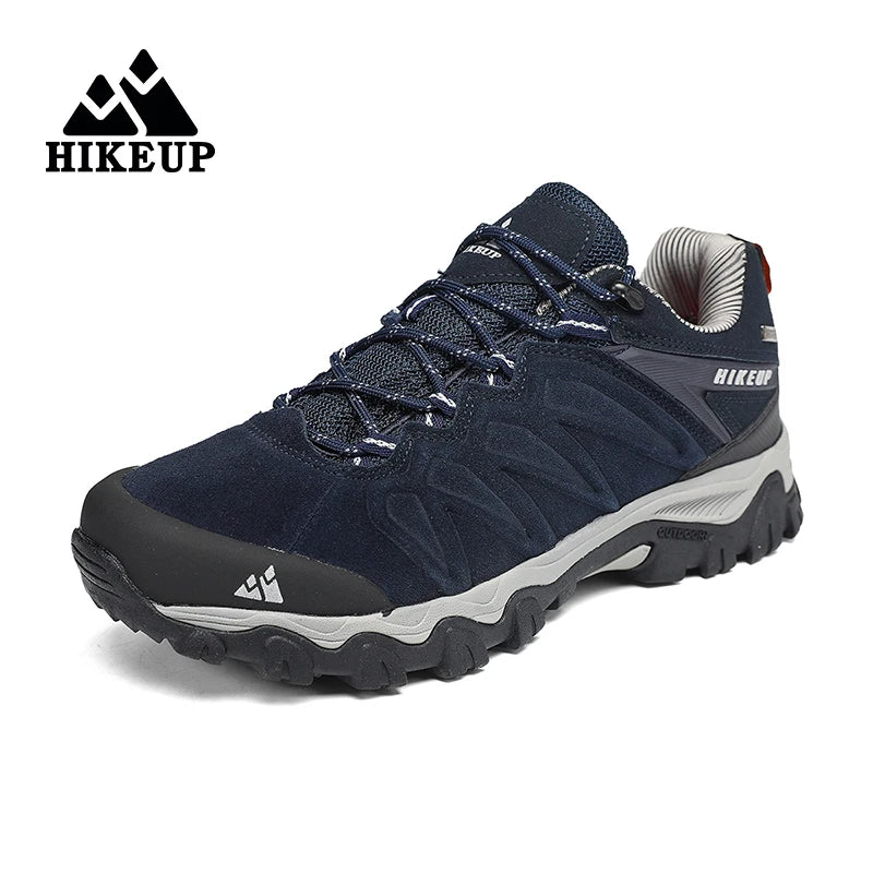 HIKEUP High Quality Leather Hiking Shoes Durable Outdoor Sport Men Trekking Leather Shoes Lace-Up Climbing Hunting Sneakers