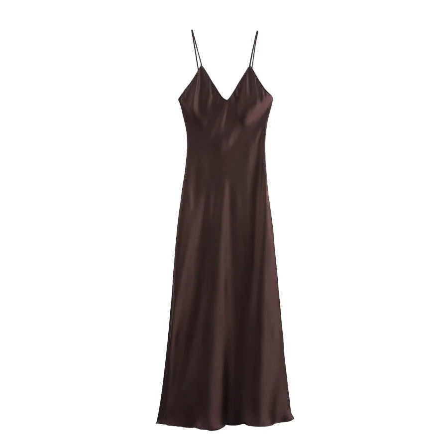 New Elegant women's fashion silk satin texture MIDI dress sexy backless party slip dress