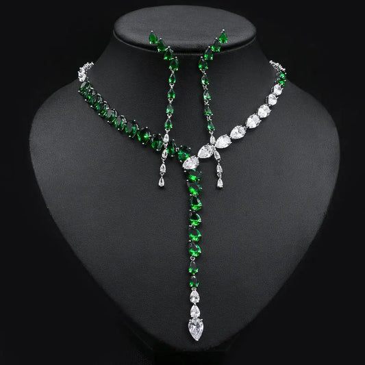 High Quality 2pcs Tassel Necklace and Earring 2 PCS Set Fashion European Bride Wedding Jewelry Set  Accessories