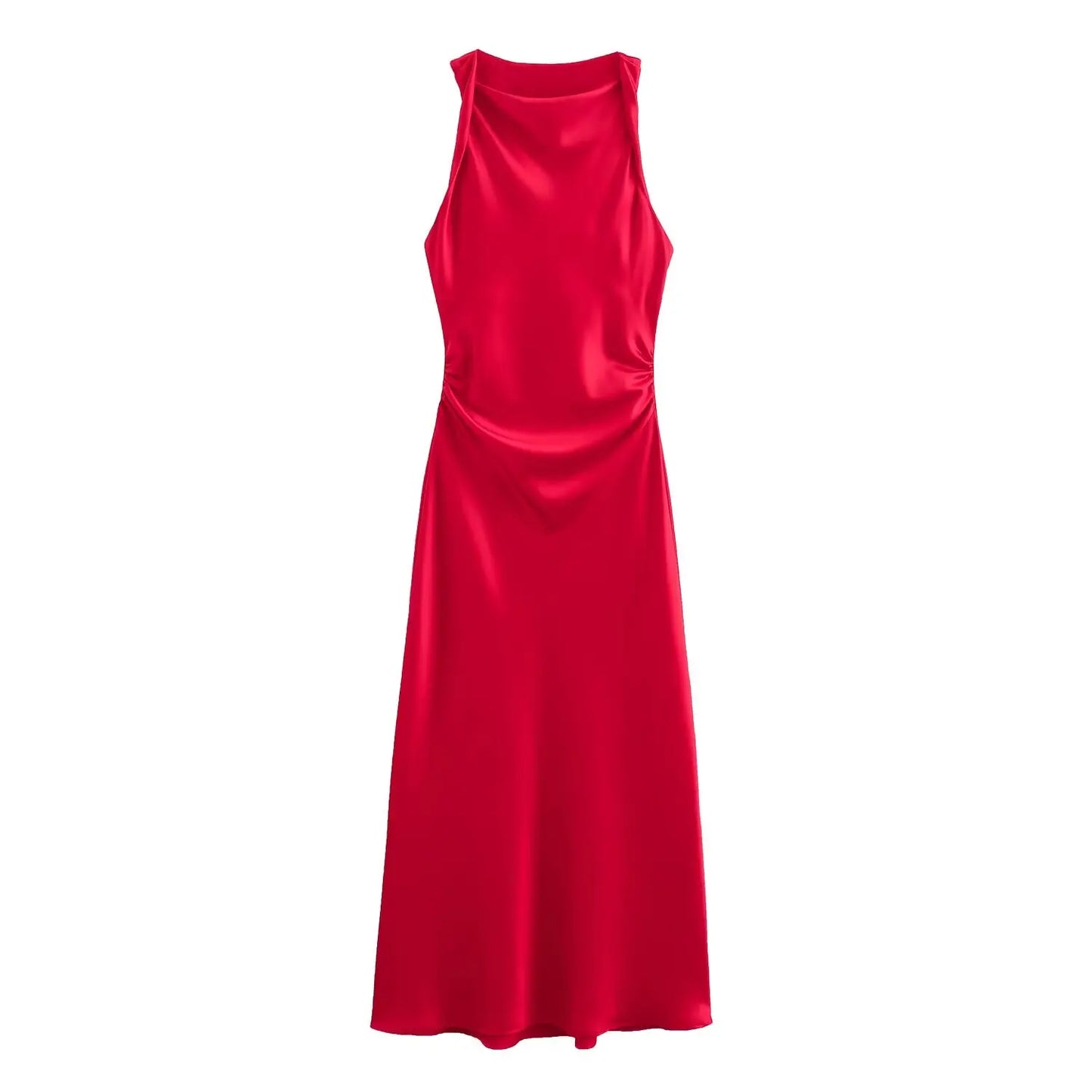 Early Autumn Silk Satin Texture Midi Dr High Waist A-Line Skirt No Sve round Ne Par Dr for Ladies in Their 20s