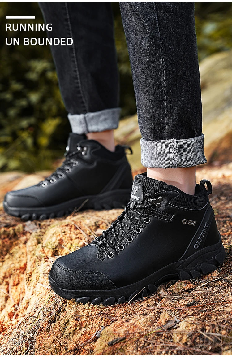 Men Winter Snow Boots Waterproof Leather Sneakers Super Warm Men's Boots Outdoor Male Hiking Boots Work Shoes Zapatillas Hombre