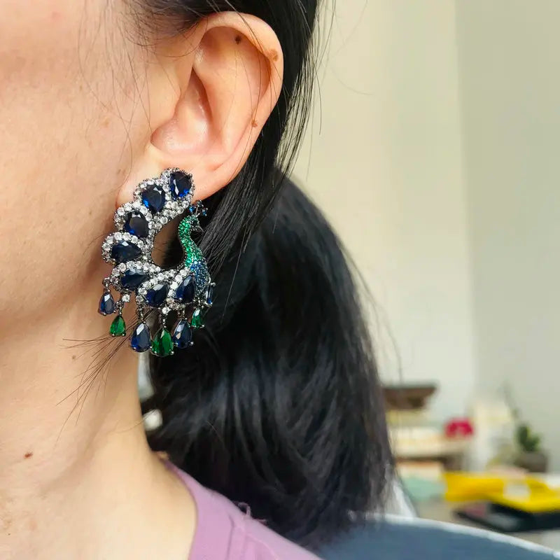 Bilincolor Fashion Peacock Green Tassel Earring for Women Wedding