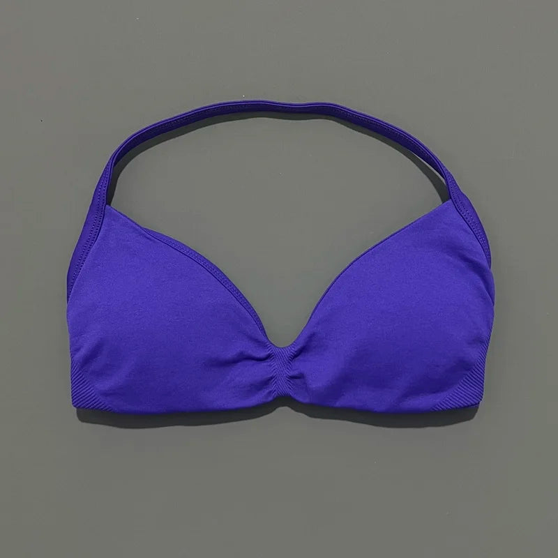 HISTELLO Impact Strappy Bra Gym Top Women High Support Thin Strap Halter Sports Seamless Bras Scrunch Push-up Workout Yoga Tanks